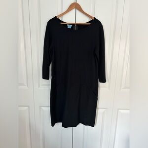 Talbots size 12 petite long sleeve black dress low pockets zipper back